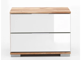 Noční stolek Easy Plus, prkenný dub/bílé sklo
