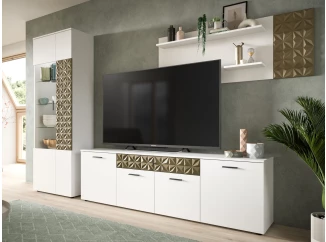 Obývací stěna Prismo, bílá/zlatá