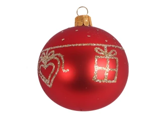 Vánoční ozdoba skleněná koule 6 cm, červená, dárek a srdíčko