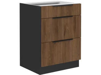 Dolní zásuvková kuchyňská skříňka Monza, 60 cm, ořech/černá