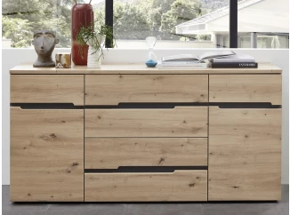 Široká komoda se zásuvkami Memphis, dub artisan/grafit, 165 cm