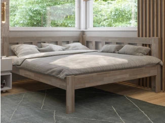 Rohová postel se zástěnou vpravo Tema P 180x200 cm, šedý buk