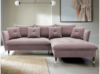 Rohová sedací souprava Glam, růžová látka, pravý roh