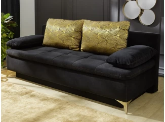 Rozkládací pohovka Sarah, černá sametová látka/zlatý motiv