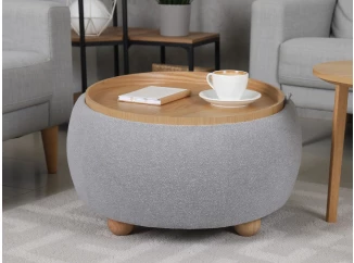 Kulatý taburet měnitelný na stolek Tiziano, světle šedá látka