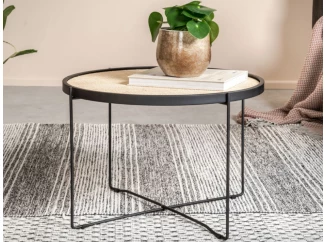 Kulatý konferenční stolek Liam, černý/ratan