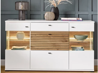 Komoda s prosklením Rovigo 160 cm, dub nox/bílá