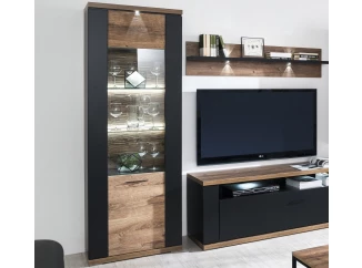 Vysoká vitrína Boston, černá/dub ribbeck, s osvětlením, levá