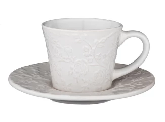 Šálek s podšálkem 180 ml, bílý květinový