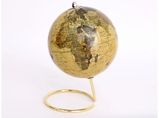 Dekorace stolní glóbus na podstavci, zlatý, 14 cm