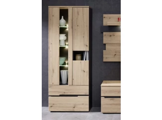 Vysoká vitrína s osvětlením Memphis, dub artisan/grafit