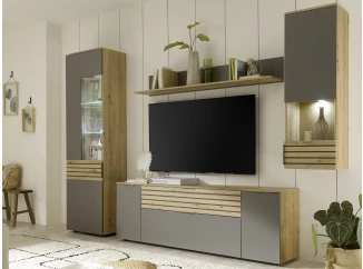 Obývací stěna Milan, dub artisan/šedá, s osvětlením