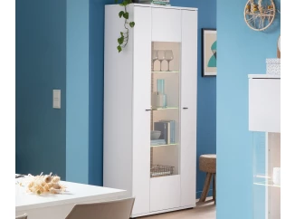 Vysoká skříňka s prosklením Rovigo 95 cm, dub nox/bílá