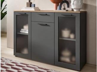 Komoda se šuplíkem Niklas, 120 cm, šedá/dub artisan