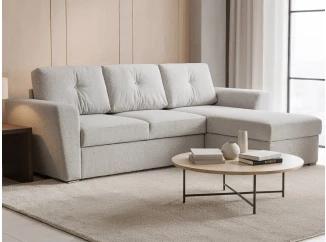 Rohová rozkládací sedačka Leyja, světle šedá látka