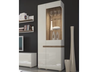 Vysoká vitrína Linate, bílý lesk/dub, pravá