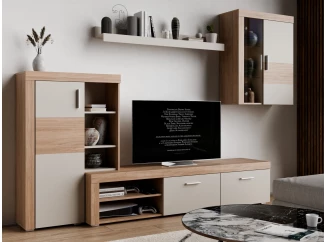 Obývací stěna Pico, dub jantarový/béžová kašmír, s osvětlením