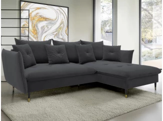 Rohová sedací souprava Glam, tmavě šedá látka, pravý roh