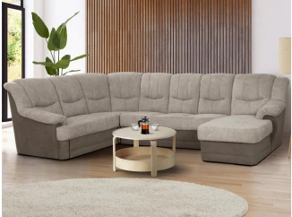 Sedací souprava Orion, tvar levé U, šedá/béžová látka, s rozkladem