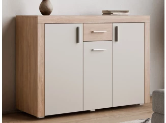 Komoda Pico, 130 cm, dub jantarový/béžová kašmír, s osvětlením