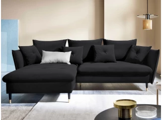 Rohová sedací souprava Glam, černá látka, levý roh