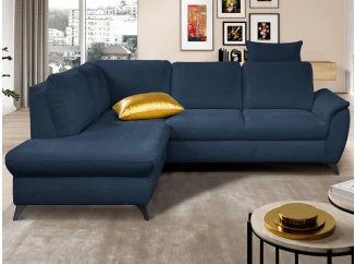 Rohová sedací souprava Geneva, oceánská modrá látka, levý roh