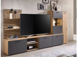 Obývací stěna Heathrow, dub artisan/antracit, s osvětlením