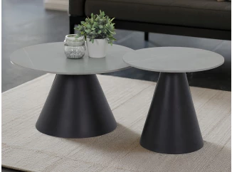 Sada 2 kulatých stolků Dustin, 70 cm/50 cm, šedá imitace mramoru