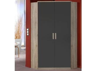 Rohová šatní skříň Cariba, dub san remo/grafit