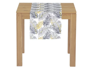 Běhoun na stůl 40x150 cm, listy, bílý