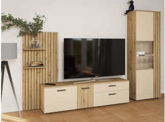 Obývací stěna Gatwick, dub artisan/kašmírová béžová, s osvětlením