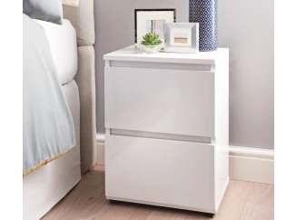 Noční stolek se 2 šuplíky Lina, leskle bílý