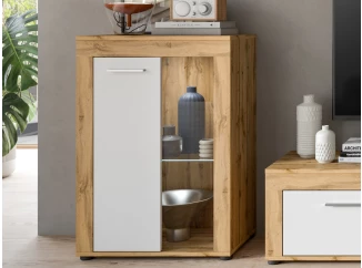 Stojací/závěsná vitrína Jana, 60 cm, dub wotan/bílá