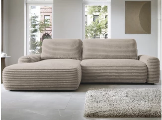 Rohová sedačka Cord, šedo-béžová taupe strukturovaná látka, levý roh