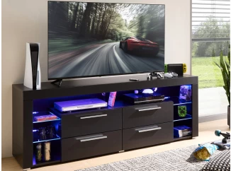 TV stolek Goal, černý/leskle černý, s osvětlením