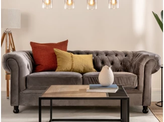 Pohovka Chesterfield, středně šedá látka