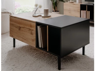 Konferenční stolek s úložným prostorem Lona, dub artisan/černý