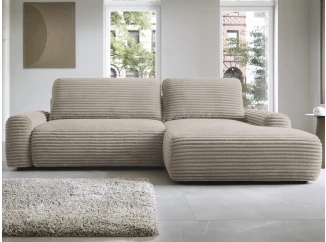 Rohová sedačka Cord, hnědo-béžová taupe strukturovaná látka, pravý roh