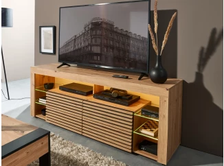 TV stolek Goal, dub artisan/černý, s osvětlením