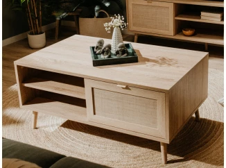 Úložný konferenční stolek Bali, dub sonoma/výplet