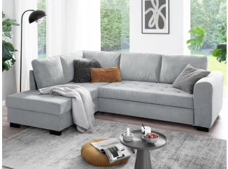 Rohová sedací souprava John, světle šedá látka, levý roh