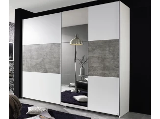 Šatní skříň Prenzlau, 218 cm, bílá/šedý beton