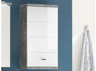 Závěsná koupelnová skříňka Pool, šedý beton/bílý lesk