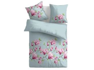 Povlečení Emerald, modré s růžovými květy