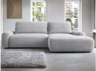 Rohová sedačka Cord, světle šedá strukturovaná látka, pravý roh