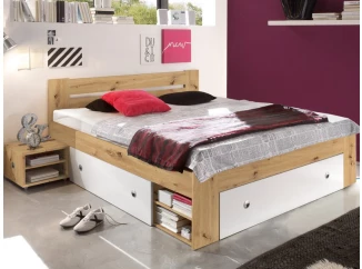 Postel s nočními stolky Stefan 140x200 cm, dub artisan/bílá