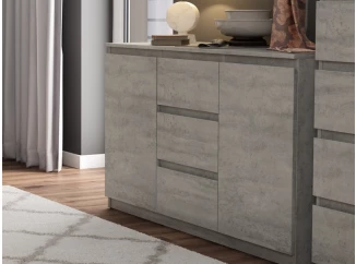 Komoda se 3 zásuvkami Carlos, šedý beton, 120 cm