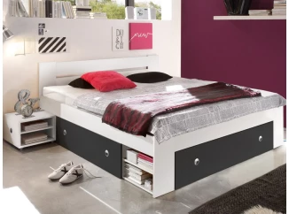 Postel s nočními stolky Stefan 140x200 cm, bílá/grafit