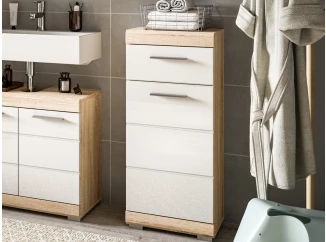 Koupelnová stojací skříňka Lambada, dub sonoma/bílá lesk