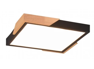 Stropní LED osvětlení Meta 31 cm, dřevo/černý kov, hranaté